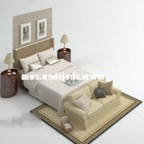 Hotel Bed With Carpet Furniture 3d model
