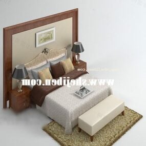 Ensemble complet de meubles de lit d'hôtel modèle 3D