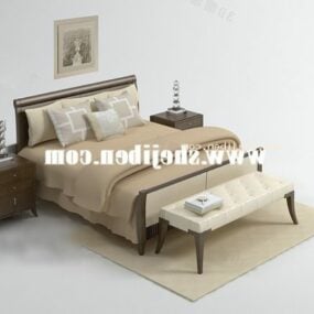 Meubles de lit double avec banc modèle 3D