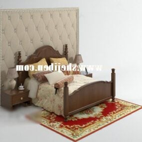 Antyczne drewniane łóżko z dywanem Model 3D