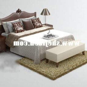 Cama de hotel com conjunto de móveis de carpete modelo 3d