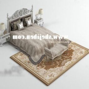 Letto europeo classico con tappeto modello 3d