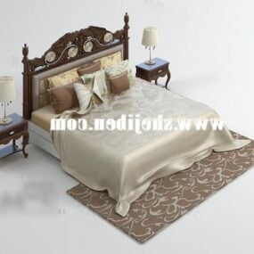 Vintage postel s kobercem sada 3D model