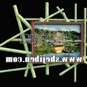 Modernism Wall Painting Bamboo Frame 3d model