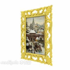 Classic Wall Painting Carved Frame 3d model