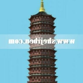 مدل سه بعدی ساختمان برج بتکده چینی باستان