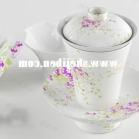 White Ceramic Cup Set 3d model