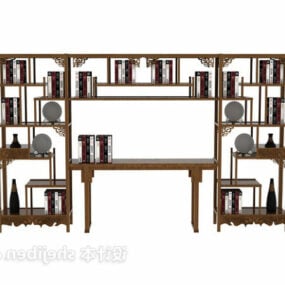 Μοντέρνα ξύλινη βιβλιοθήκη τοίχου 3d μοντέλο