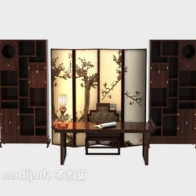 Kinesisk bokhylla med arbetsbord 3d-modell