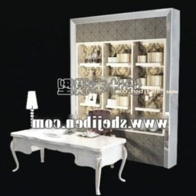 Європейська книжкова шафа з робочим столом 3d модель