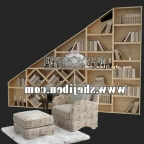 Dreieckiges Bücherregal mit Stuhlmöbeln 3D-Modell