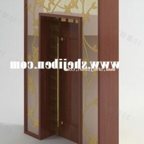 ガラスパネル付き茶色の木製ドア3Dモデル