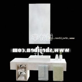 Hvidt Håndvaskmøbel Med Spejl 3d model