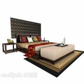 Chinese Double Bed Furniture Set 3d model