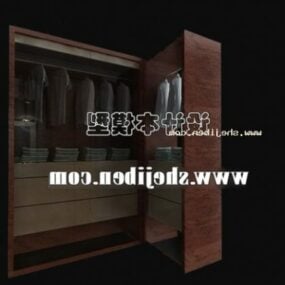 Dřevěná skříň s oblečením 3D model