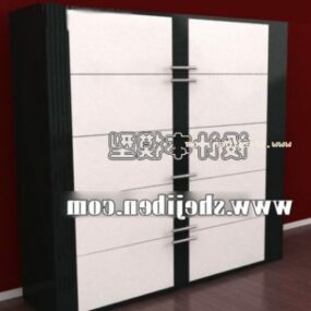 خزانة ملابس بباب منزلق أسود وأبيض اللون نموذج ثلاثي الأبعاد