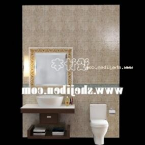 Antique Washbasin With Gold Mirror 3d model