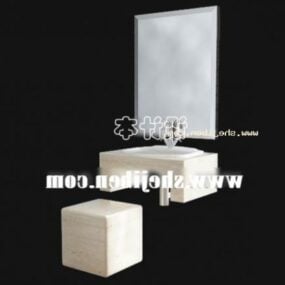 Lavabo moderne avec miroir et chaise tabouret modèle 3D