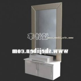 Rektangel håndvask med spejl træramme 3d model