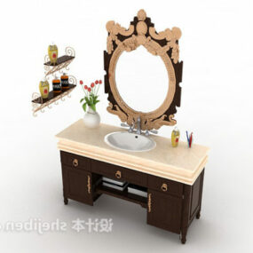 Antique Washbasin Cabinet With Classic Mirror Frame 3d model
