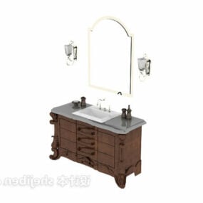 European Antique Washbasin With Mirror And Wall Lamp 3d model