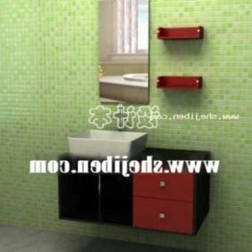 Kabinet sinki dengan cermin dan rak kayu model 3d