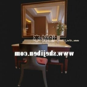 Lavabo Con Cahir Y Mueble De Madera Y Espejo Modelo 3d