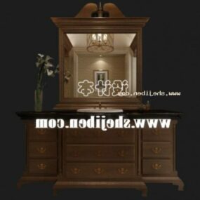 Chinese Antique Wooden Washbasin Cabinet 3d model