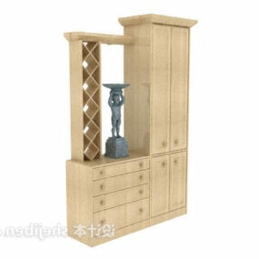 Brown Wine Cabinet With Bar Chair 3d model