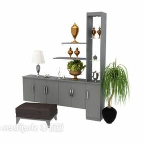 Shoes Cabinet With Stool And Decorative Vase 3d model