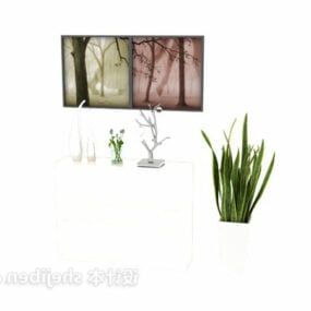 Entrance White Shoes Cabinet With Plant Vase 3d model