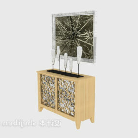 3д модель деревянного бокового шкафа с росписью на стене