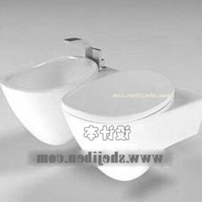 Dobbelt Toilet Bidet Hvid Farve 3d model