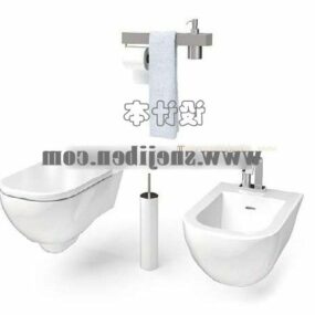 The Toilet And Bidet Set With Accessories 3d model