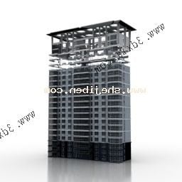 Glass Office Building At Night 3d model