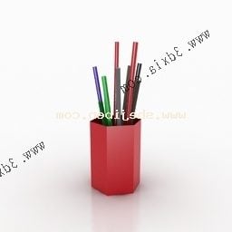كومة أقلام مع مزهرية نموذج ثلاثي الأبعاد