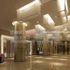 Exhibition Showroom Marble Floor With Red Wall 3d model