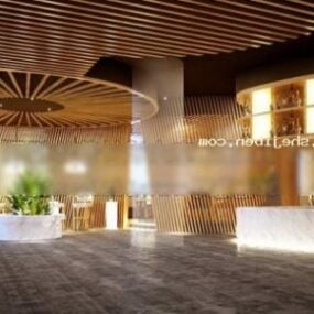 Sảnh khách sạn có nội thất trần gỗ Mô hình 3d