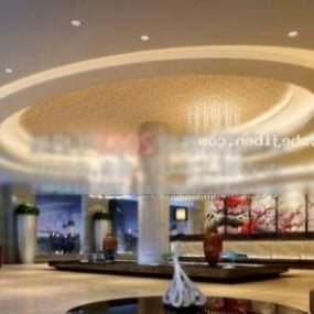 Hotel Hall With Oval Ceiling Interior Scene 3d model