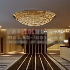 3D модель холла отеля с большой люстрой в интерьере