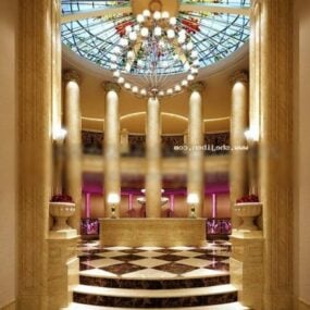 Modelo 3d da cena interior clássica luxuosa do hall do hotel