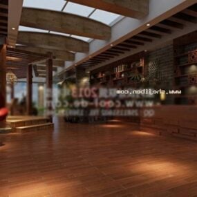 Hotelová hala se skleněným stropem 3D model scény interiéru