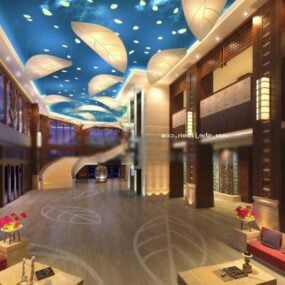 لابی تالار هتل با سقف بلند داخلی مدل سه بعدی