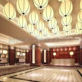 Hotel Lobby Desk Hall Space Interior 3d model