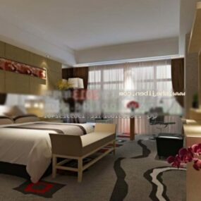 Quarto padrão de hotel moderno com carpete modelo 3d