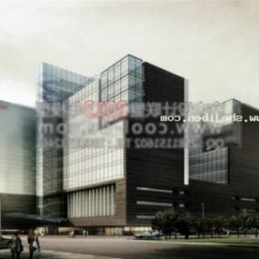 Façade en verre d'un immeuble de bureaux moderne couverte modèle 3D