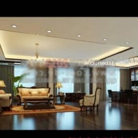 Chinese Wood Modern Living Room 3d model