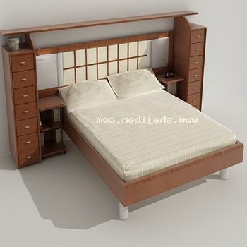 Wood Double Bed With Cabinet