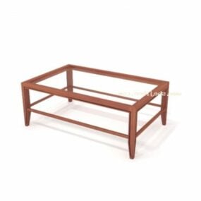 Coffee Table Glass Top Wood Frame 3d model