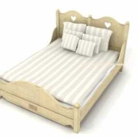 Шкіряне М'яке Ліжко З Подушками І Тумбочкою 3d модель